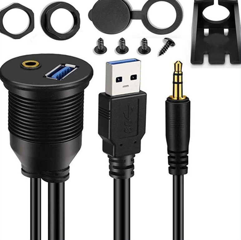 Vehicle Boat USB 3.0 + AUX  Car Mount Flush Cable