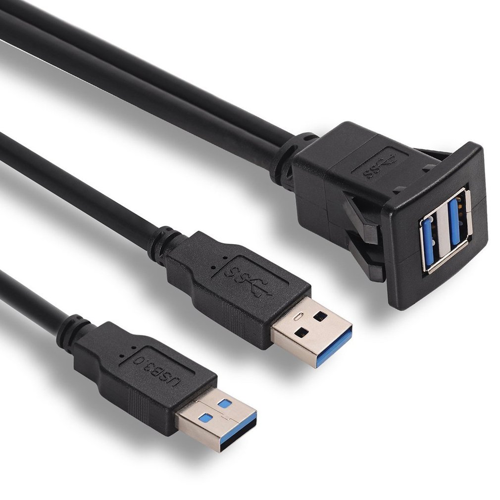 Square Socket Cable Dual USB 3.0 Auto Car Flush Mount 