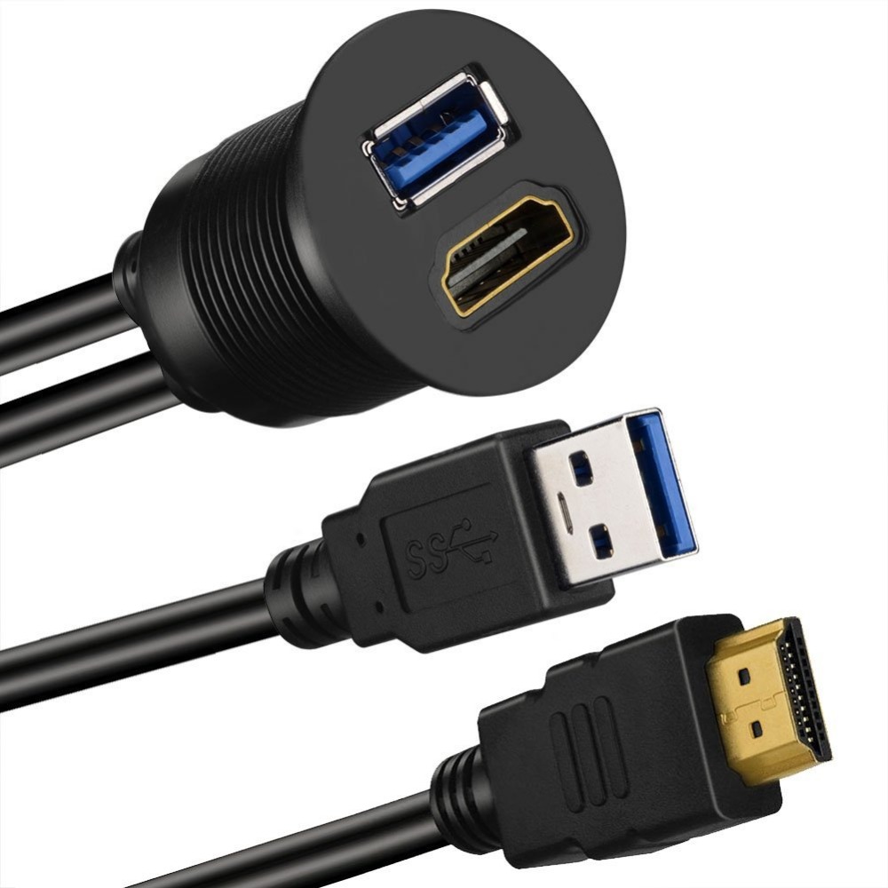 Car Flush Mount USB 3.0 HDMI Aux Extension Cable Adapter 