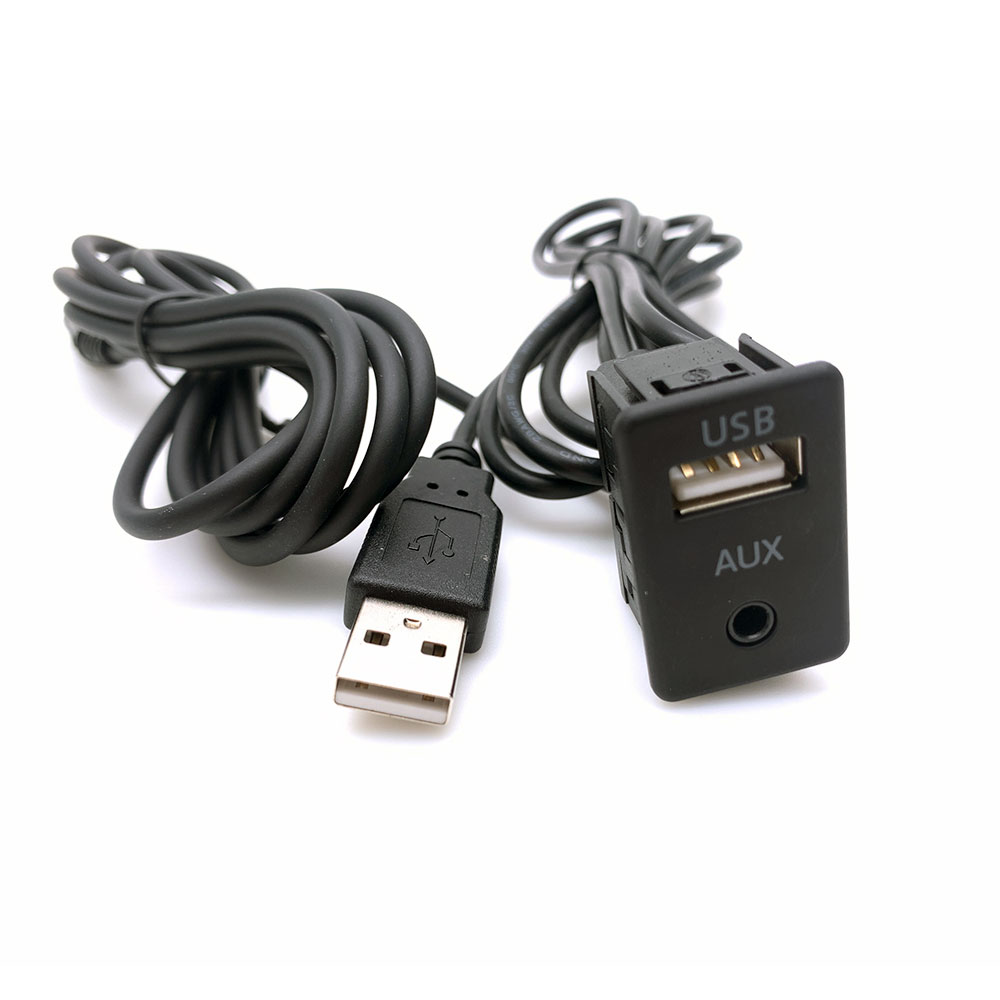 Car Dash Flush Mount USB 2.0 3.5mm Aux Cable