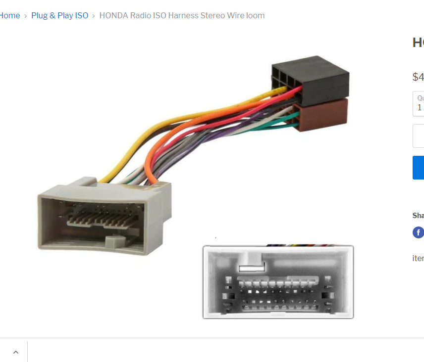 ISO Wire Harness for Honda Accord Civic Radio Wiring Plug Cable Adapter