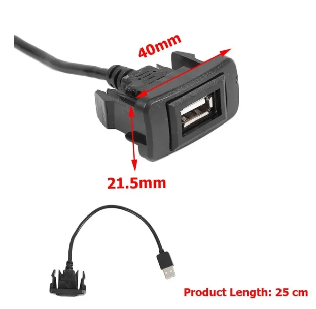 Car Dash Flush Mount USB Port Panel Extension Cable Adapter for Toyota Camry / Highlander / RAV4 / Corolla